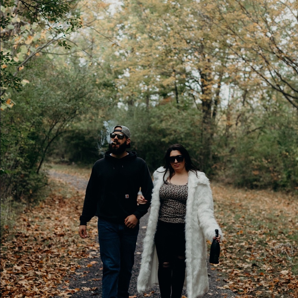 White faux fur duster